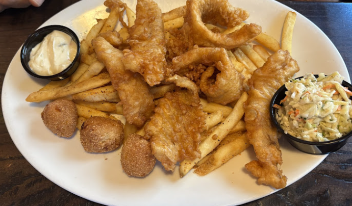 Joe's Crab Shack signature dishes Fish and ChipsShrimp and FishCrab & Shrimp Dip